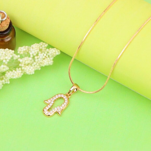 "Rose Gold Hamsa Pendant with Crystals – Symbol of Protection & Luck, XPPT1220 - Picture 5 of 13